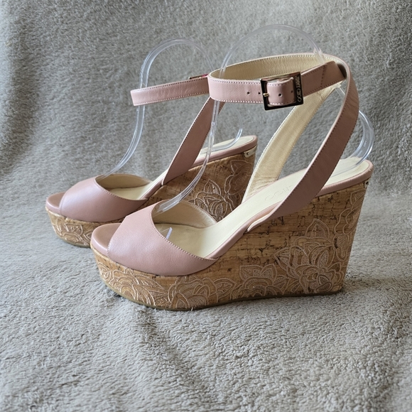 Jimmy Choo pink leather platform wedge sandals size 40 - Picture 4 of 15